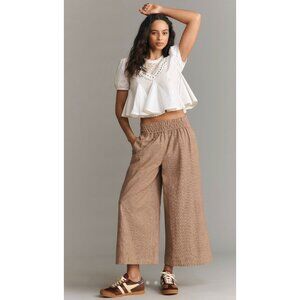 Anthropologie Somerset Cotton-Linen Blend Wide Leg Pants | Neutral Tan | Size S